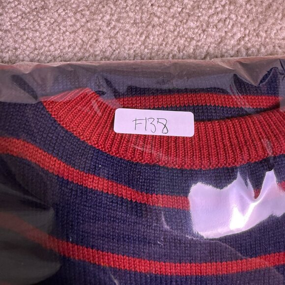 VTG Gloria Sachs Women Sweater Dress Sz Medium Merino Wool Blue Red Striped F138 - Picture 10 of 10